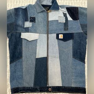 Authentic Carhartt Lined Denim Jacket Blue Custom Patchwork RARE